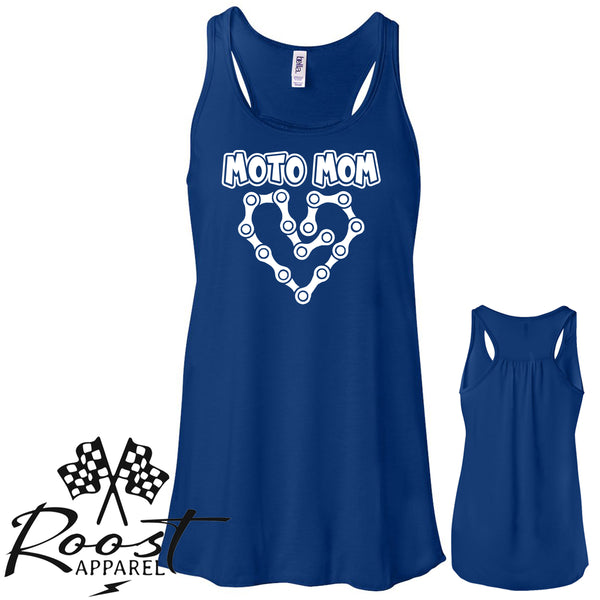 Moto Mom With Dirt Bike Chain Heart Racerback Tank or Muscle Tank