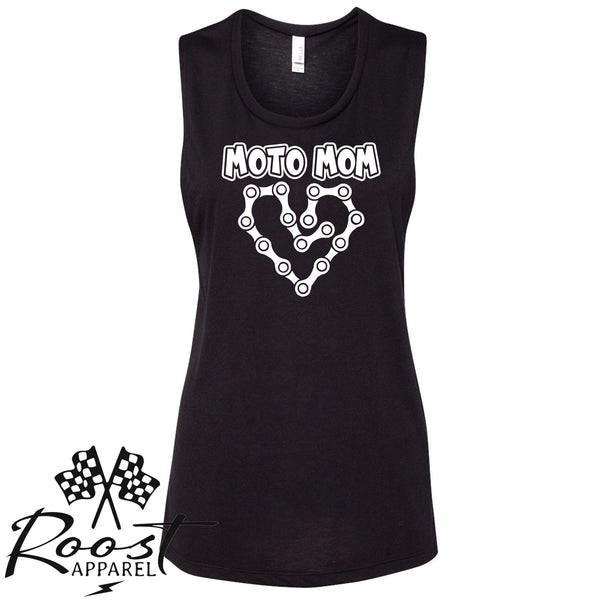 Moto Mom With Dirt Bike Chain Heart Racerback Tank or Muscle Tank