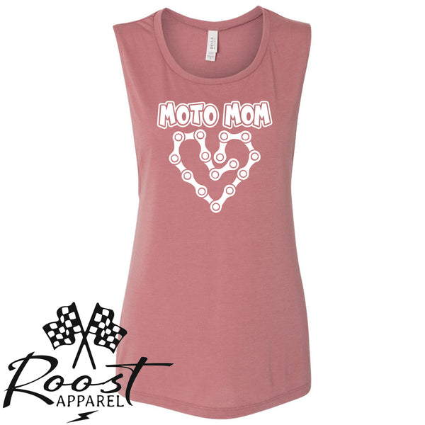 Moto Mom With Dirt Bike Chain Heart Racerback Tank or Muscle Tank