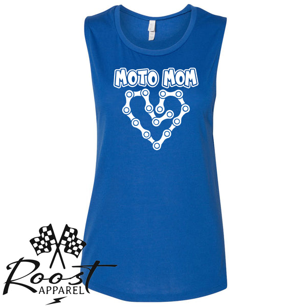 Moto Mom With Dirt Bike Chain Heart Racerback Tank or Muscle Tank