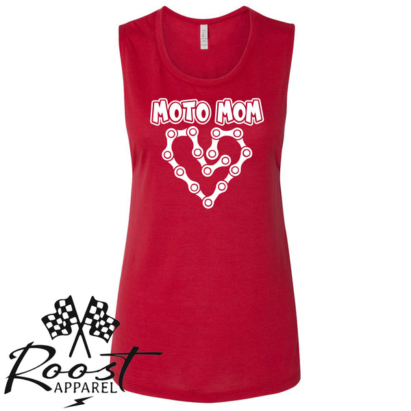 Moto Mom With Dirt Bike Chain Heart Racerback Tank or Muscle Tank