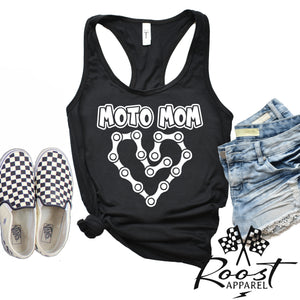 Moto Mom With Dirt Bike Chain Heart Racerback Tank or Muscle Tank