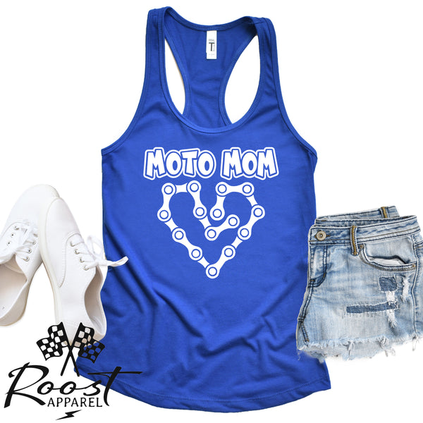 Moto Mom With Dirt Bike Chain Heart Racerback Tank or Muscle Tank