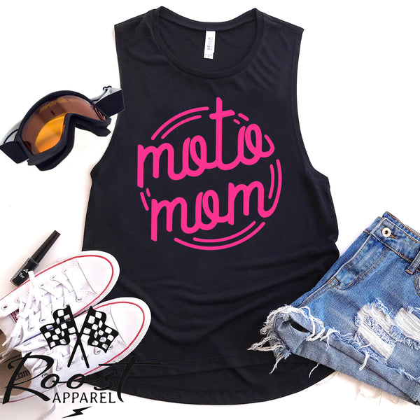 Neon Style Moto Mom Racerback Tank or Muscle Tank