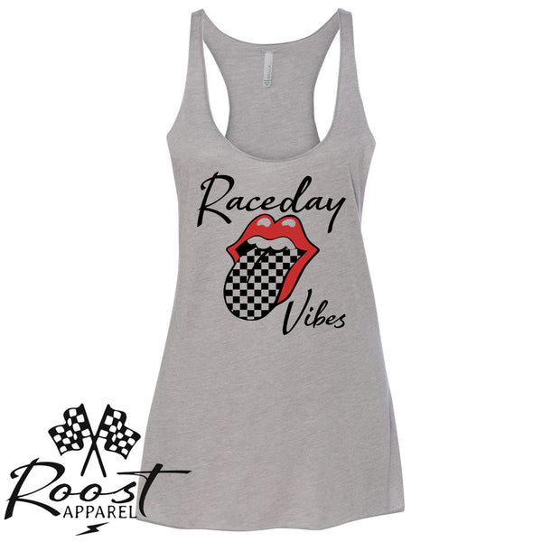 Raceday Vibes With Checkered Tongue Racerback Tank or Muscle Tank