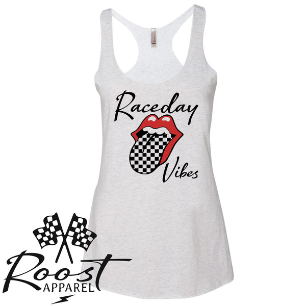 Raceday Vibes With Checkered Tongue Racerback Tank or Muscle Tank