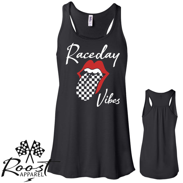 Raceday Vibes With Checkered Tongue Racerback Tank or Muscle Tank