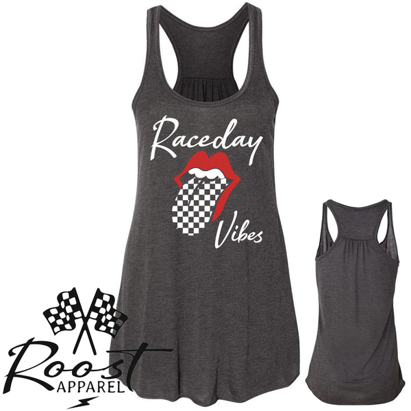 Raceday Vibes With Checkered Tongue Racerback Tank or Muscle Tank