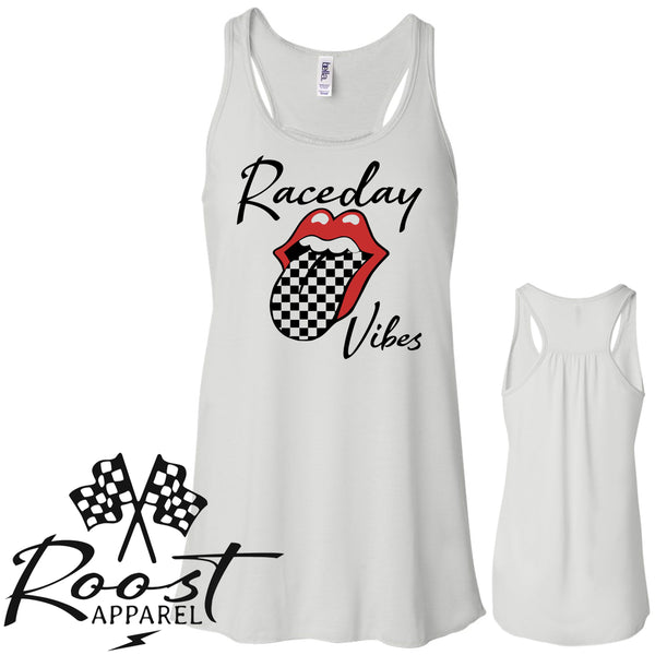 Raceday Vibes With Checkered Tongue Racerback Tank or Muscle Tank