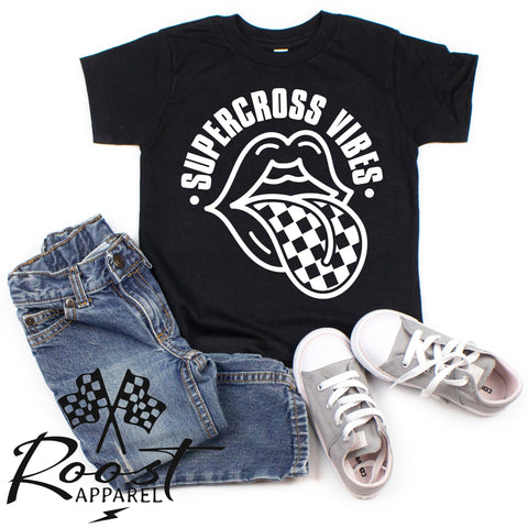Supercross Vibes With Checkered Tongue Race Kids Shirt in Baby, Toddler or Youth Sizes