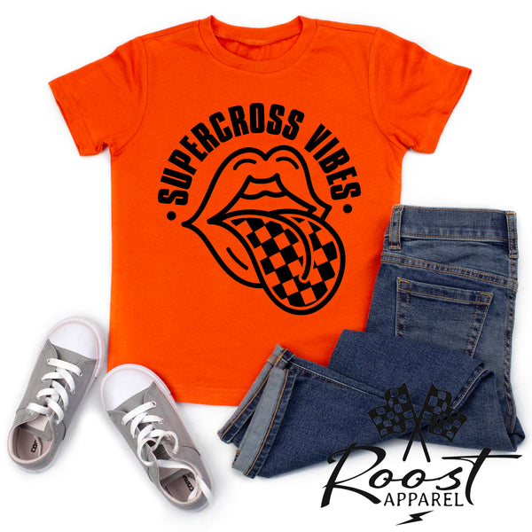 Supercross Vibes With Checkered Tongue Race Kids Shirt in Baby, Toddler or Youth Sizes