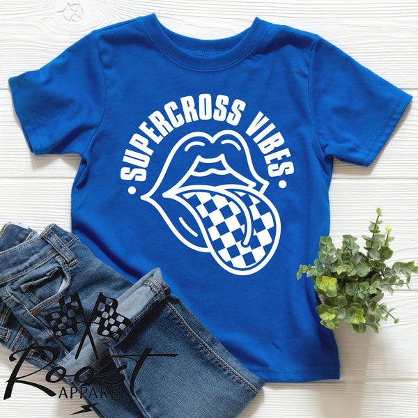 Supercross Vibes With Checkered Tongue Race Kids Shirt in Baby, Toddler or Youth Sizes