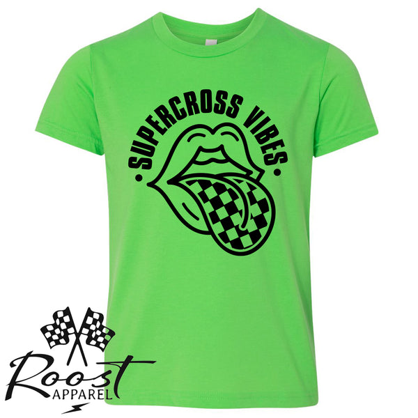 Supercross Vibes With Checkered Tongue Race Kids Shirt in Baby, Toddler or Youth Sizes