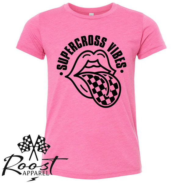 Supercross Vibes With Checkered Tongue Race Kids Shirt in Baby, Toddler or Youth Sizes