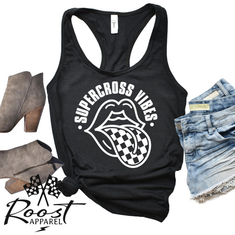 Supercross Vibes With Checkered Tongue Racerback Tank or Muscle Tank
