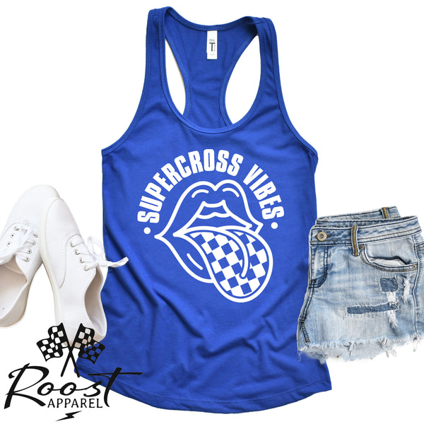 Supercross Vibes With Checkered Tongue Racerback Tank or Muscle Tank