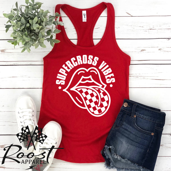 Supercross Vibes With Checkered Tongue Racerback Tank or Muscle Tank