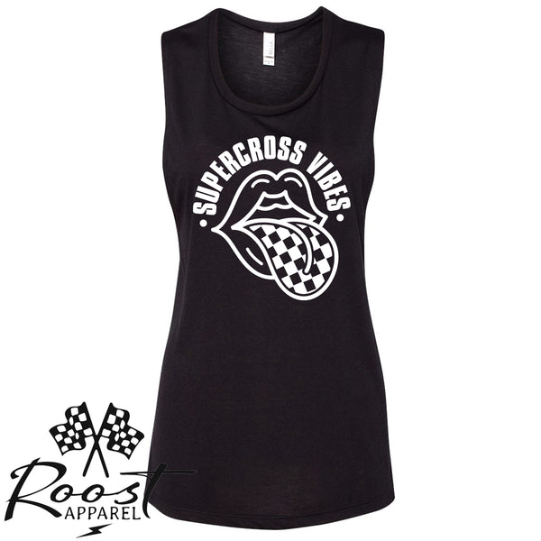 Supercross Vibes With Checkered Tongue Racerback Tank or Muscle Tank