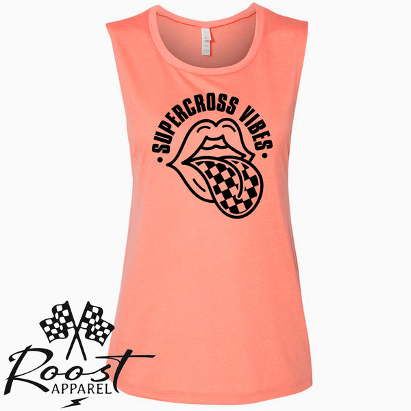 Supercross Vibes With Checkered Tongue Racerback Tank or Muscle Tank