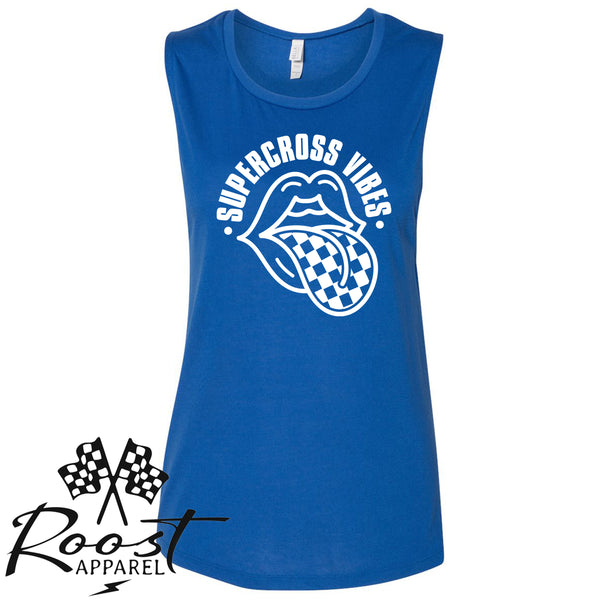 Supercross Vibes With Checkered Tongue Racerback Tank or Muscle Tank