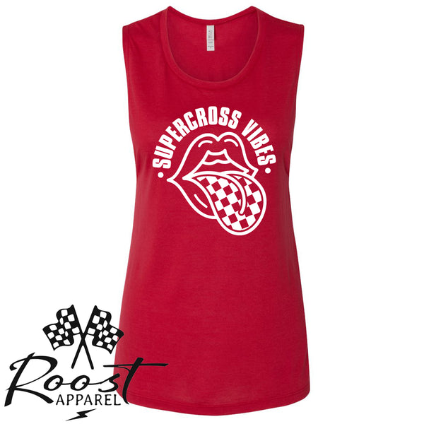 Supercross Vibes With Checkered Tongue Racerback Tank or Muscle Tank