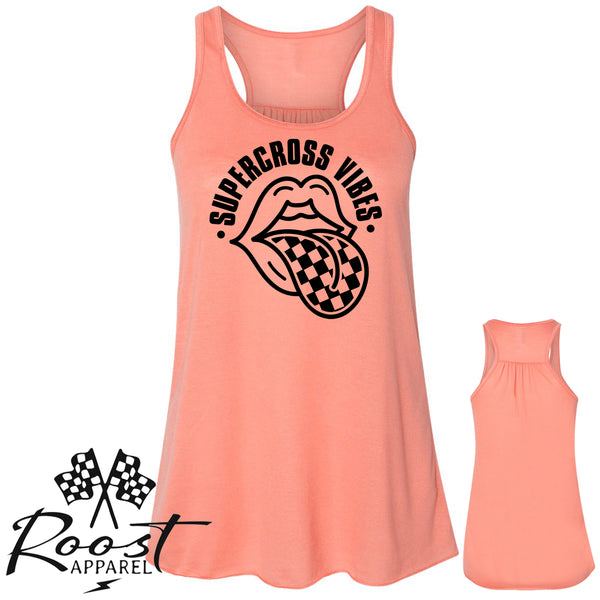 Supercross Vibes With Checkered Tongue Racerback Tank or Muscle Tank