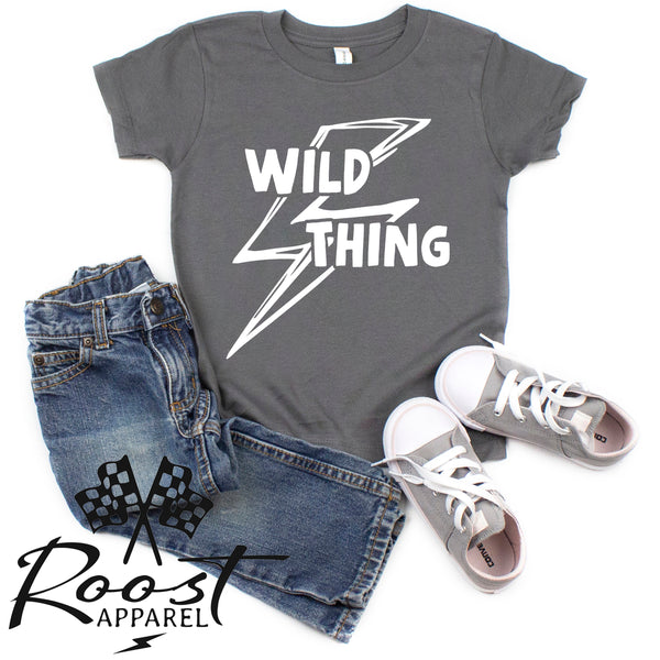 Wild Thing With Lightning Bolt Race Kids Shirt in Baby, Toddler or Youth Sizes