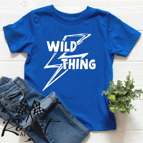 Wild Thing With Lightning Bolt Race Kids Shirt in Baby, Toddler or Youth Sizes