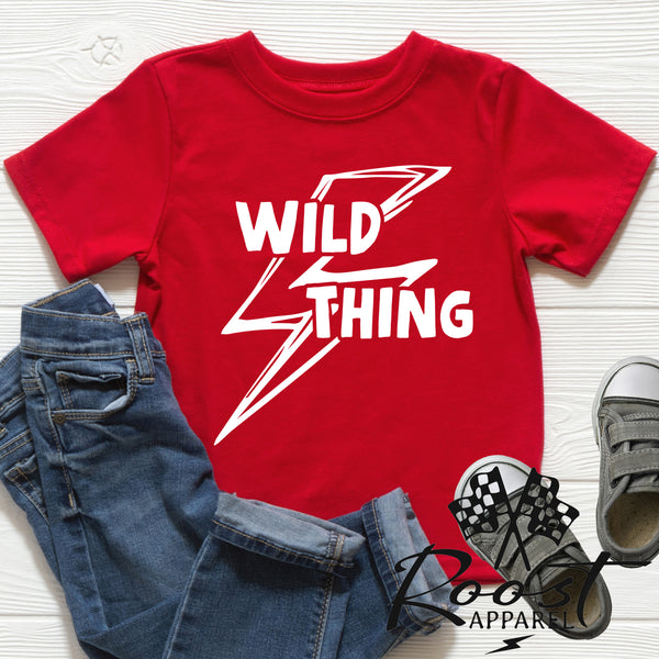 Wild Thing With Lightning Bolt Race Kids Shirt in Baby, Toddler or Youth Sizes