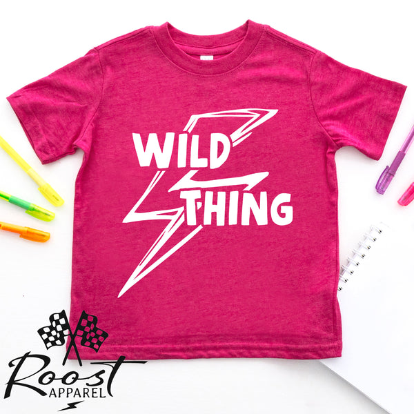 Wild Thing With Lightning Bolt Race Kids Shirt in Baby, Toddler or Youth Sizes